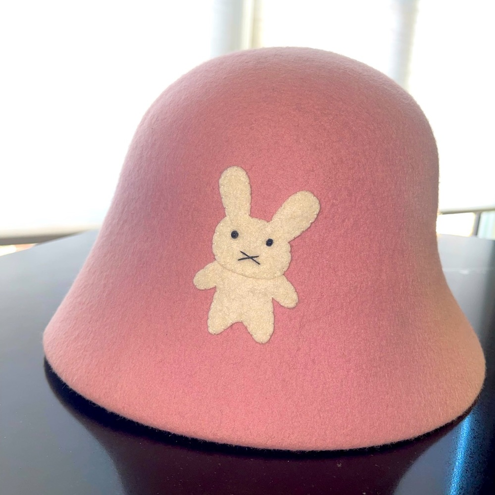 Pink wool felt bucket hat.